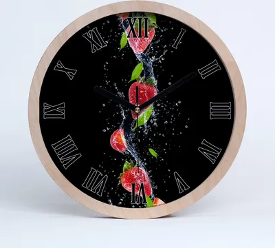Produktbild von Holzuhr 25fi cm wanduhr - schwarze Spitzen - Erdbeeren und Wasser