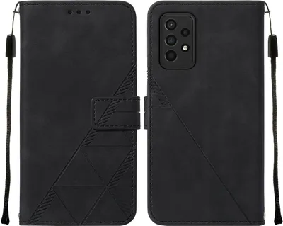 A black flip leather phone case for a Samsung Galaxy A33 5G, shown open and closed.