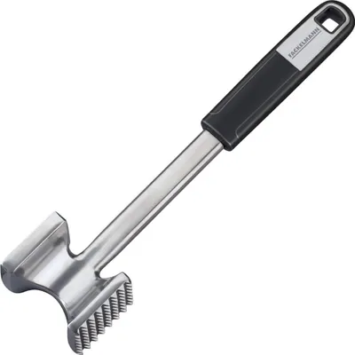 Produktbild von Fackelmann Fleischklopfer 26 cm SENSE, Funktionsteil aus Aluminium und zwei verschiedenen Klopfflächen, Fleischhammer mit rutschfestem Soft-Touch-Griff (Farbe: Silber/Schwarz)