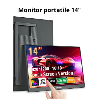 Immagine prodotto di Monitor Portatile 14" 1920×1200 – Monitor Esterno USB-C & Mini HDMI per Laptop, 60Hz, 400 nits, 100% sRGB, Display 16:10 Gaming per PS5, Xbox, etc