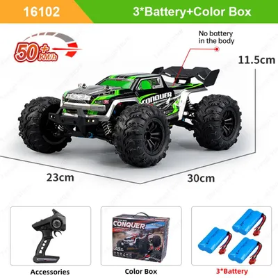 Produktbild von Ferngesteuertes RC-Auto - 16102 - Maßstab 1:16 - 4WD - 70 km/h - LED-Beleuchtung - Reichweite 120 m - Grün