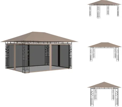 Obrázok produktu pre vidaXL Pavilón s moskytiérou 4x3x2,73 m Taupe 180 g/m² - Pavilóny a párty stany