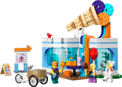 Produktbild von LEGO 60363 City Eisdiele, Spielzeug-Laden für Kinder ab 6 Jahren, Set mit 3 Minifiguren mit lustigem Zubehör und einem Lastenrad, Geschenk zum Geburtstag für Jungen und Mädchen
