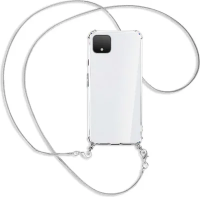 Produktbild von Handykette Backcover-Schutzhülle mit Band (Metall silberfarben) für Google Pixel 4 XL - silberfarbene Kette Snake