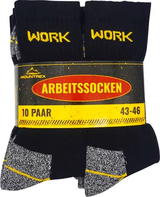 Produktbild von MOUNTREX® Arbeitssocken - Herren Socken - Hoher Baumwollanteil (65%), Hautsympathisch, Schweißaufsaugend - Herrensocken, Work Socks - 20 Paar - Schwarz - 43-46