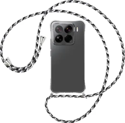 Produktbild von Handykette Backcover-Schutzhülle mit Band (Metall silberfarben) für Xiaomi 15 Pro 5G - schwarz/grau/weiß
