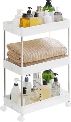Produktbild von Rollwagen 3 Ebenen weiß 40x22x60 cm für Bad Küche Büro