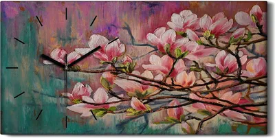 Produktbild von Küche Wohnzimmer Wand Leinwand Uhr 60x30 Ölgemälde Blumen Zweig Blumen Kunst - schwarze Hände