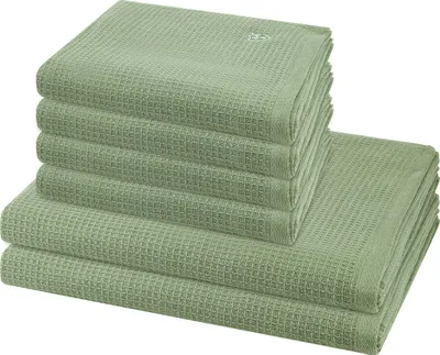 Produktbild von Ross Pique 4 X Handtuch 2 X Duschtuch im Set Piqué Frottier aus Baumwolle 520 g/m², Saugstark weich pflegeleicht trocknergeeignet, Gewebte Bordüre mit gesticktem Emblem