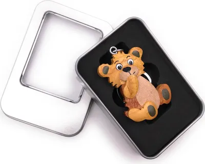 Image de Porte-clés bois ours ours en peluche animal doux pendentif en boîte cadeau