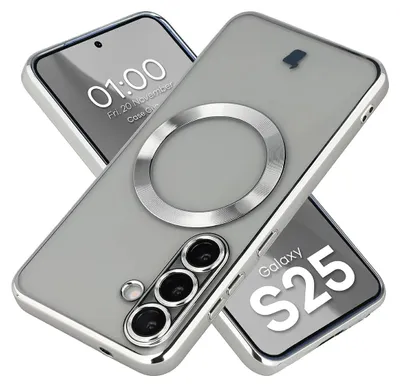 Produktbild von Handyhülle mit Kameraschutz und Magnetring für Galaxy S25, Bizon Case GuardO, Transparent-Silbern