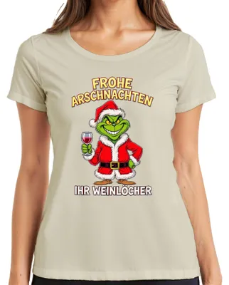 Produktbild von Frohe Arschnachten Weihnachtsgrinch Weinhumor Geschenk Weinparty Damen T-Shirt, Natur, 3XL