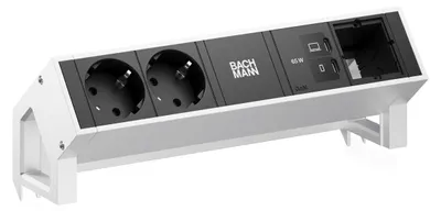 Zdjęcie produktu dla Biurko BACHMANN DESK2, 2 gniazda CEE7/3, 1 port USB-C/C (65W), 1 kabel CM, długość 0,2 m, stal nierdzewna