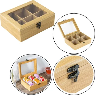 Zdjęcie produktu dla HI 28588 Bambusowe pudełko na herbatę 21x17x7,5cm z okienkiem