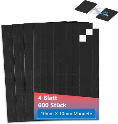 Image de Aimants autocollants, 600 pièces, surface magnétique de 10 mm × 10 mm, forte adhérence, pour le bricolage, les réfrigérateurs, les tableaux blancs, accrocher des photos et bien plus encore