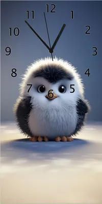 Produktbild von Wallario Design Wanduhr bedruckt, Größe 30 x 60 cm, Motiv: Flauschiger Pinguin