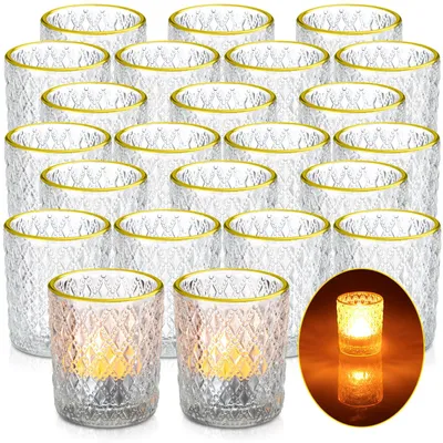 24er-Set Glas-Teelichthalter mit Goldrand, 6,5 cm