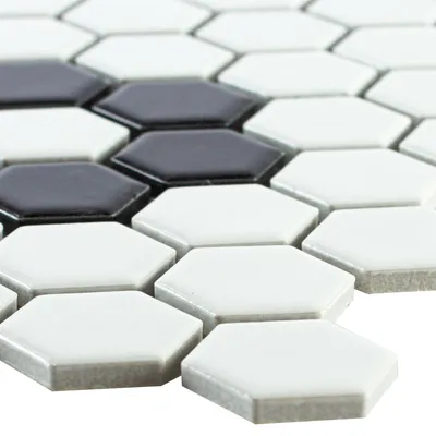 Produktbild von Keramik Mosaikfliese Carlsbad Blume Schwarz Weiß