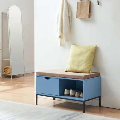 Produktbild von Schuhbank 'Colwyn' mit Polsterkissen und Schublade 80 x 40 x 45 cm Blau
