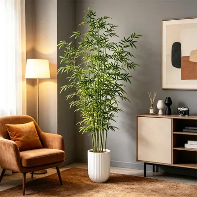 Produktbild von Künstlicher Bambusbaum 160–270 cm Kunstpflanze Kunstpalme Zimmerpflanze Deko Haus Garten - Größe: 195cm