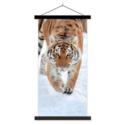 Produktbild von MuchoWow® Textilposter Tiger - Schnee - Tiere 90x180 cm mit schwarzem Rahmen - Dekoration Wohnzimmer