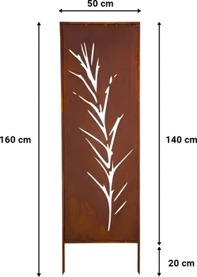 Zdjęcie produktu dla Panel Ogrodowy Dekoracyjny Trawy Cnc 160 X 50 Rdzawy Brama Osłona Tarasu Kwiaty Płot Corten