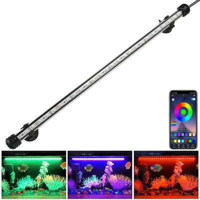 Produktbild von LED Aquarium Lampe RGB Farbwechsel Wasserdicht Tank Leuchte Unterwasser Beleuchtung APP Steuerung mit Fernbedienung und Timer, 48cm