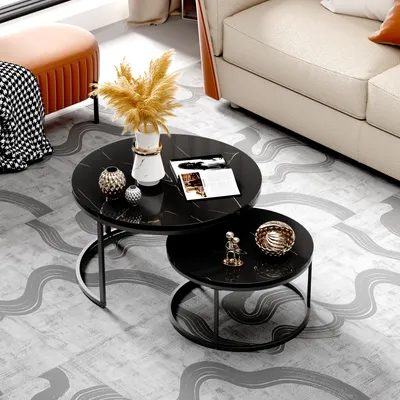 Produktbild von STILVORA Couchtisch 2er-Set rund, Satztisch schwarz, Wohnzimmertisch kompakt,tisch wohnzimmer,couch tisch