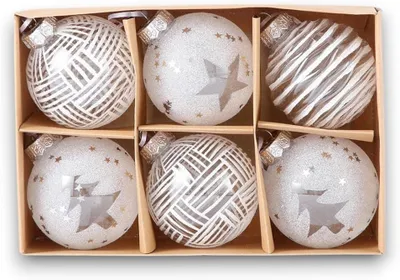 Immagine prodotto di Set di palline natalizie, 6 pezzi, diametro 8 cm, colore bianco, resistenti agli urti, per l'albero di Natale