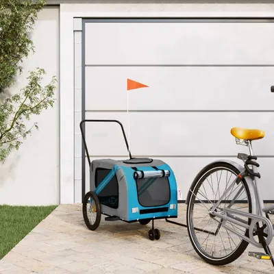 Immagine prodotto di Maison Exclusive - Rimorchio per biciclette per cani, blu e grigio, in tessuto Oxford e ferro