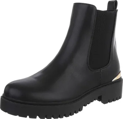 Produktbild von Ital-Design Damen Stiefeletten Chelsea Boots Plateaustiefeletten Leicht gefüttert Textiloptik, Lederoptik Flache Stiefeletten 90514931 Schwarz Gr.  37
