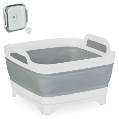 Obrázok produktu pre Relaxdays umývadlo s odtokom, skladacie umývadlo, 9 l, umývadlo na kempovanie, VxŠxH 20 x 31 x 31 cm, bielo-sivé