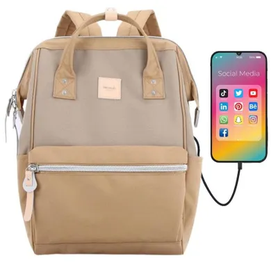 Obrázok produktu pre Himawari | Športový batoh ťavej farby, s priehradkou na USB a notebook, hnedý, khaki, 27x40x17 cm
