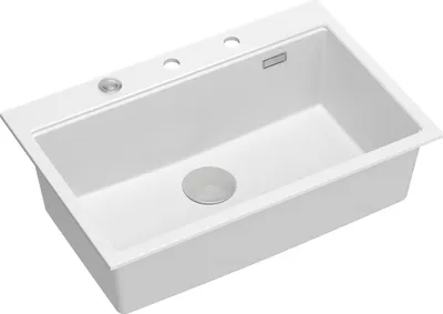 Obrázok produktu pre QUADRON drez 1-umývadlo | rozmery: 76 x 50 x 23,5 cm | MARC 110 | granitový drez GraniteQ so sifónom + dávkovač + doska | biela/oceľ
