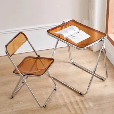 Produktbild von Acryl-Klappstuhl,ohne Armlehnen,Transparent Esszimmerstühle,Stapelbar,Wohnzimmersitz für Zuhause Braun
