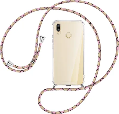 Produktbild von Handykette Backcover-Schutzhülle mit Band (Metall silberfarben) für Huawei P20 lite - rosa Karo