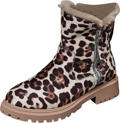 Produktbild von ASKSA Damen Schneestiefel Gefuettert Winterschuhe Ankle Boots Wasserdicht Warm Snowboot Mit Futter Herbst Winterstiefel Komfort Stiefelm,Leopardenmuster,Groesse:40