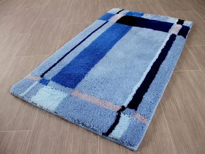 Produktbild von Pacific Badteppich Bonaire Blau Bordüre in 5 Größen, Größe:55x55 cm WC-Vorleger mit Ausschnitt
