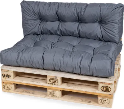 Produktbild von TexDeko Garden Palettenkissen 120x80x18cm wasserabweisend gesteppt Sitzauflage für Europaletten, UV-beständig (2-TLG Set, Grau)