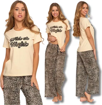 Produktbild von Damen Schlafanzug Zweiteilig Moraj Kurze Ärmel Weite Hose Leopardenprint M