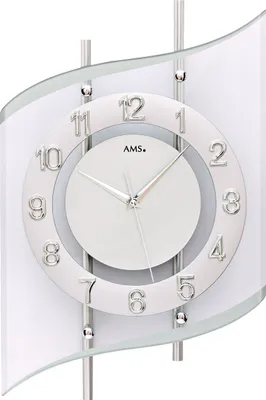 Produktbild von AMS. Wanduhr 5506, Funk, silbernes Metallgehäuse, geschwungenes Mineralglas