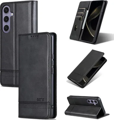 Image de Etui en cuir pour Samsung Galaxy A56, étui portefeuille pliable avec fermeture magnétique et support noir