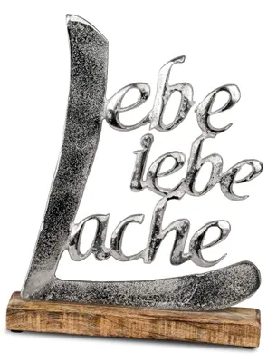 Produktbild von formano Schriftzug Lebe Liebe Lache Aluminium Mangoholz 18 cm Tischdeko Silber
