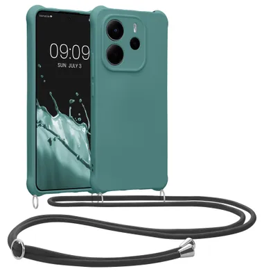 Produktbild von kwmobile Necklace Case kompatibel mit Xiaomi Redmi Note 14 4G (Nicht für 5G) Hülle - Cover mit Kordel zum Umhängen - Silikon Schutzhülle Petrol