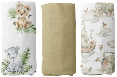 Produktbild von Musselin Mullwindeln 3er Pack 60x75 cm  – Mulltücher aus Baumwolle, Baby Spucktücher & Einschlagtücher