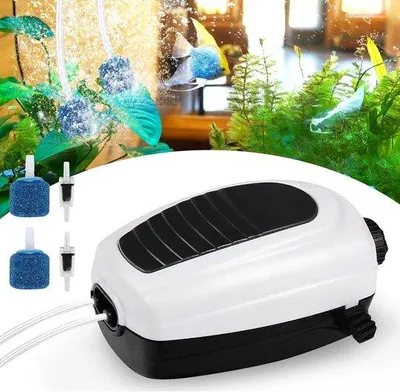 Image de Pompe pour aquarium à débit réglable, avec 2 sorties et des diffuseurs d'air