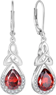 Image de Boucles d'oreilles femme noeud celtique 925 argent sterling grenat pierre de naissance