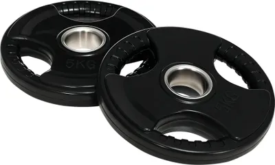 Produktbild von SPORTNOW Hantelscheiben 2er-Set, Tri-Grip 2 x 5 KG gummierte Olympiascheiben, bodenschonender Gewichtsscheiben mit 5 cm Bohrung, drei Griffen