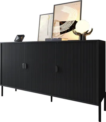 Image de Ostiglia - Buffet, 203x49x83h cm Noir, Portes battantes
