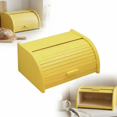 Zdjęcie produktu dla CHLEBAK drewniany POJEMNIK/PUDEŁKO NA CHLEB  duży żółty 40x29x18cm kuchenny
